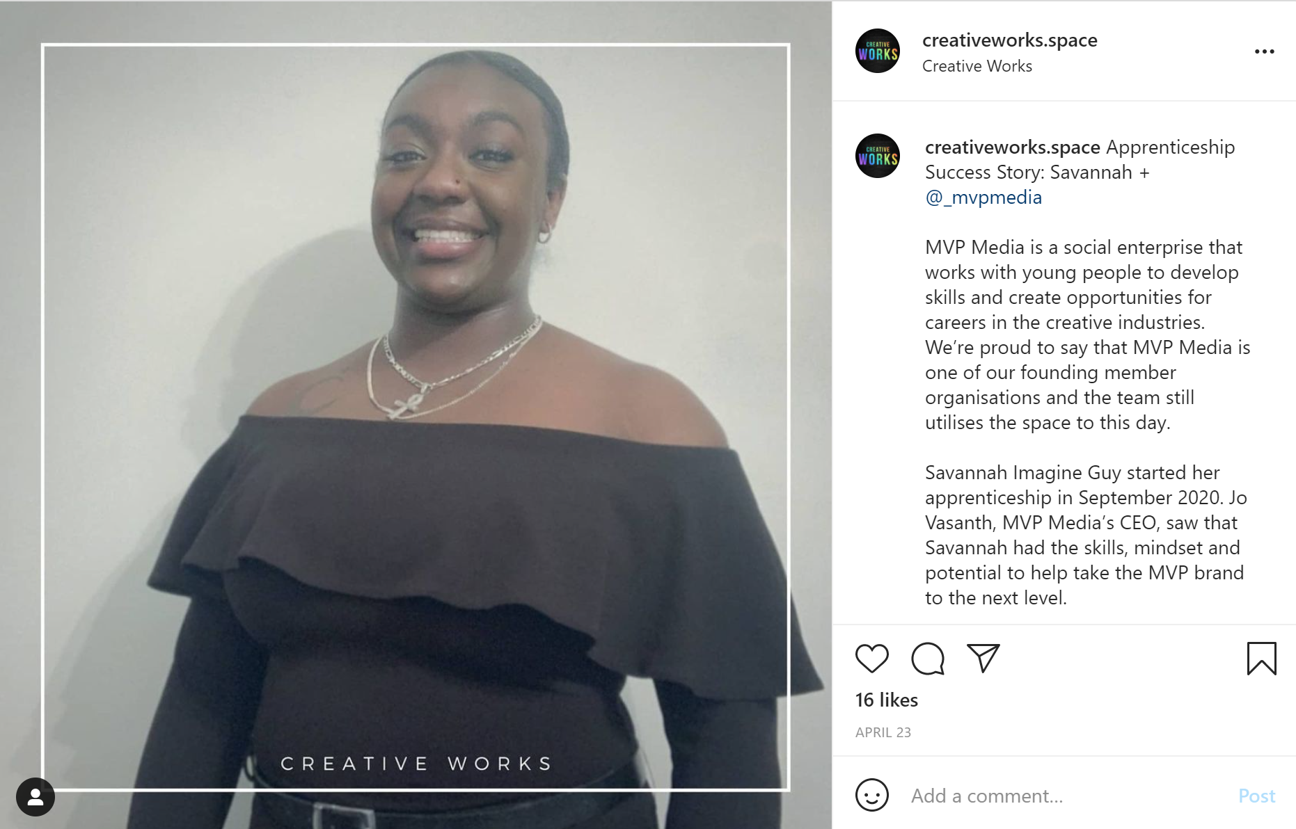 Creative Works Instagram page